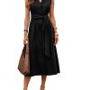 Women's Collared Shirt Dress V Neck Sleeveless Button Down Linen Midi Dresses with Belt