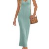 Womens 2025 Summer V Neck Knit Midi Dress Bodycon Casual Sleeveless Ribbed Party Sweater Dresses