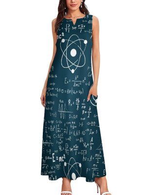 Physical Mathematics Science Formula Women's Maxi Dress Summer Sleeveless Casual Long Dresses with Pockets