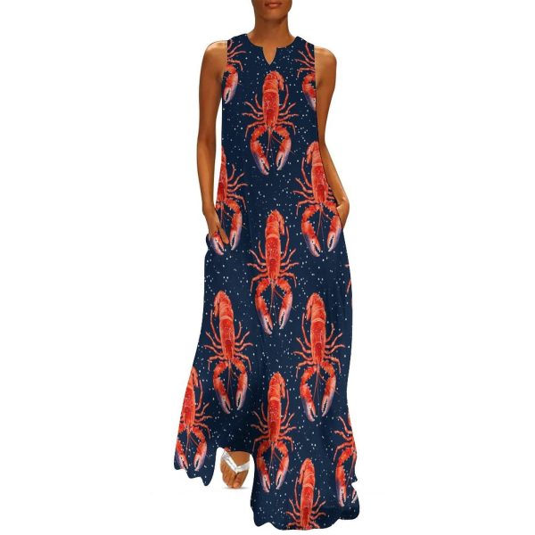 Red Lobster Printed Womens Sleeveless Maxi Dress Casual Sundress Beach Dress