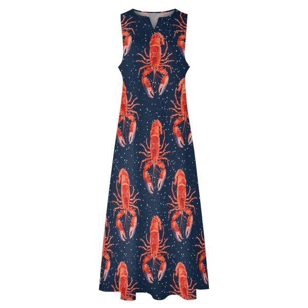 Red Lobster Printed Womens Sleeveless Maxi Dress Casual Sundress Beach Dress