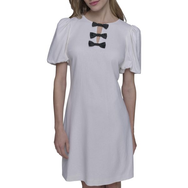 Women's Puff Sleeve Bow Detailed A-line Mini Dress