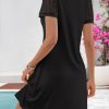 Women's Summer Short Lace Sleeve T Shirt Dress Casual Crew Neck Pleated Front Shift Dresses