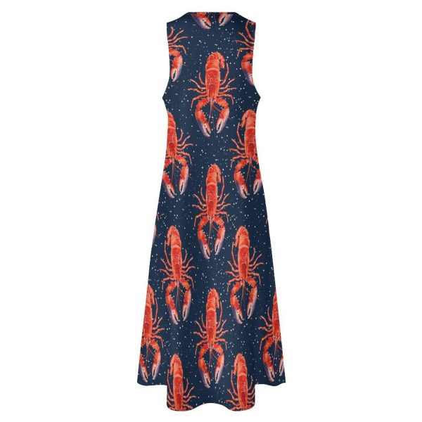 Red Lobster Printed Womens Sleeveless Maxi Dress Casual Sundress Beach Dress