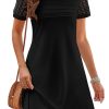 Women's Summer Short Lace Sleeve T Shirt Dress Casual Crew Neck Pleated Front Shift Dresses