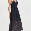 Women's Sleeveless Lace Fit & Flare Midi Dress