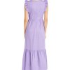 Women's V-Neck Ruffle Details Cotton Poplin Maxi Dress