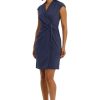 Women's Wrap Look Twist Detail Cap Sleeve Dress Career Office Workwear Event Guest of