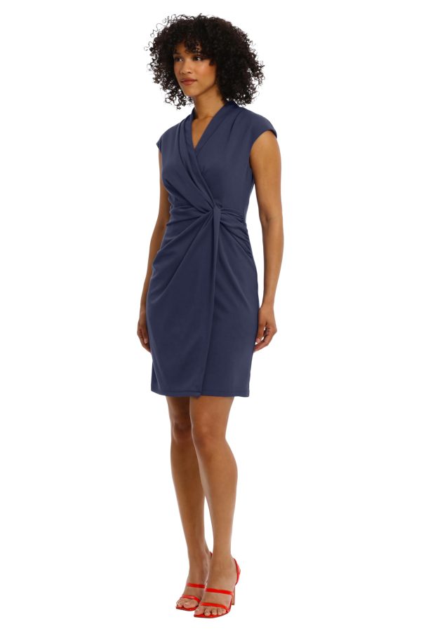 Women's Wrap Look Twist Detail Cap Sleeve Dress Career Office Workwear Event Guest of