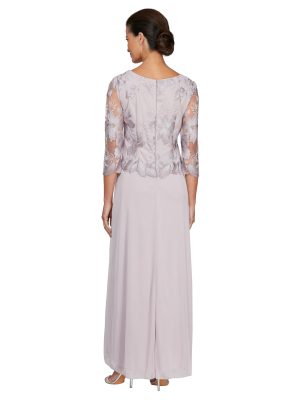 Women's 3/4 Sleeve Stretch Lace Bodice Mock One Piece Gown