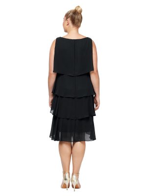 Women's Plus-Size Solid Multi-Tier Embellished Shoulder Dress