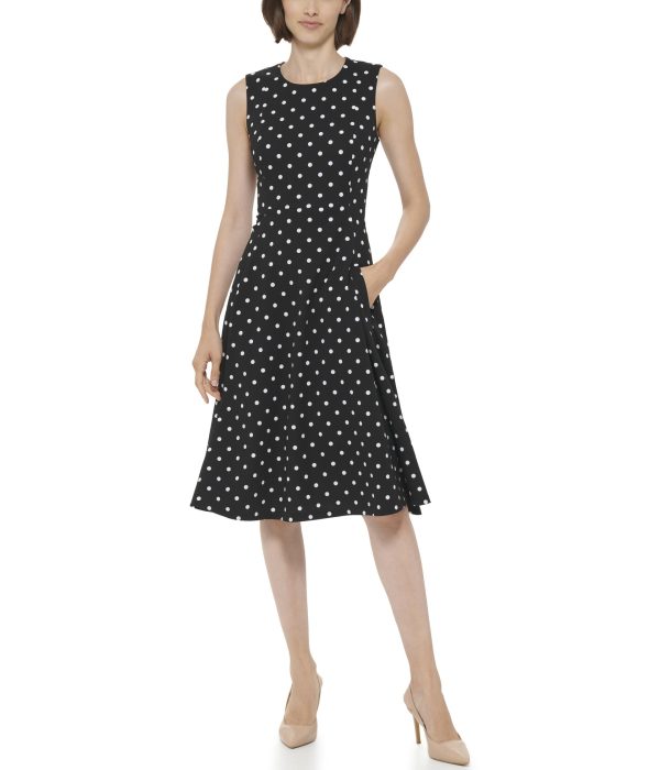 Women's Scuba Crepe Fit and Flare Sleeveless Dress