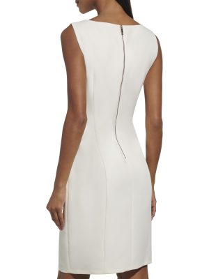 Women's Sleeveless Boat Neck Fold Detail Sheath Mini Dress