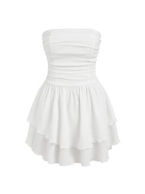 Women's Summer Cocktail Dress - Tube Ruched Ruffle Mini Dress