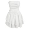 Women's Summer Cocktail Dress - Tube Ruched Ruffle Mini Dress