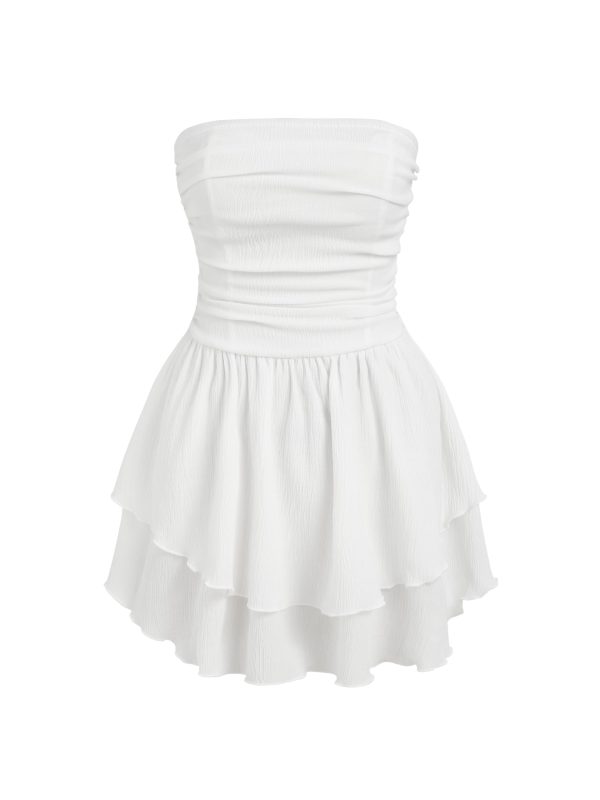 Women's Summer Cocktail Dress - Tube Ruched Ruffle Mini Dress