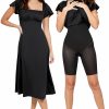 A Line Dresses for Women Shapewear Built-in Bra Short Sleeve Square Neck Flowy Wedding Guest Midi Dress