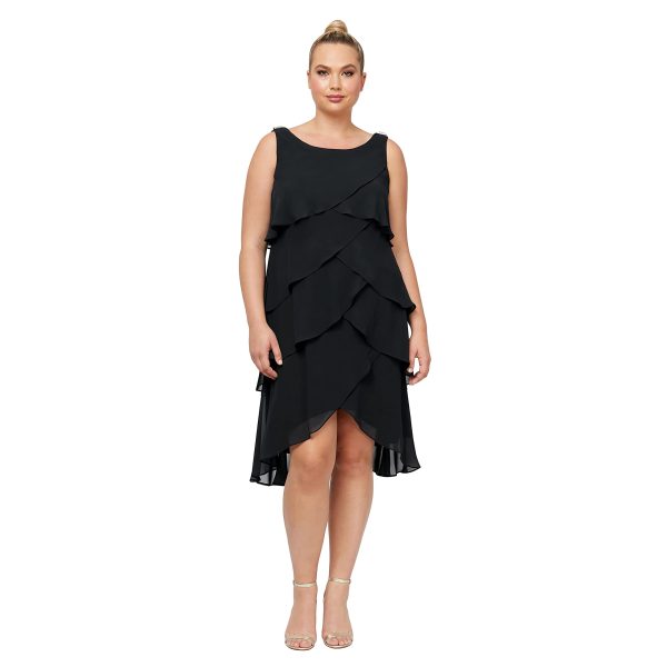 Women's Plus-Size Solid Multi-Tier Embellished Shoulder Dress