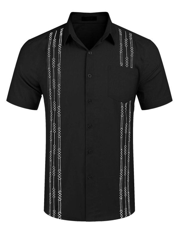 Mens Cuban Guayabera Shirt Short Sleeve Linen Button Down Shirts Casual Summer Beach Tops