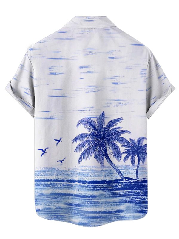 Couple Matching Hawaiian Outfits Coconut Tree Seagull Print Cami Dress or Men's Short Sleeve Button Up Shirt