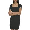 Women's Short Sleeve Square Neck Bow Embellished Shift Mini Dress