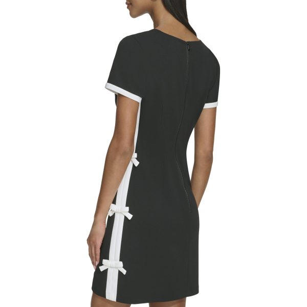 Women's Short Sleeve Square Neck Bow Embellished Shift Mini Dress