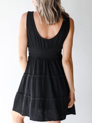 Womens Summer Dresses 2025 Sleeveless Button Down Smocked Empire Waist Ruffle Tiered Casual Swing Mini Dress