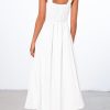 Women's 2025 Summer Sleeveless Midi Dress Square Neck Smocked Flowy A Line Beach Dresses