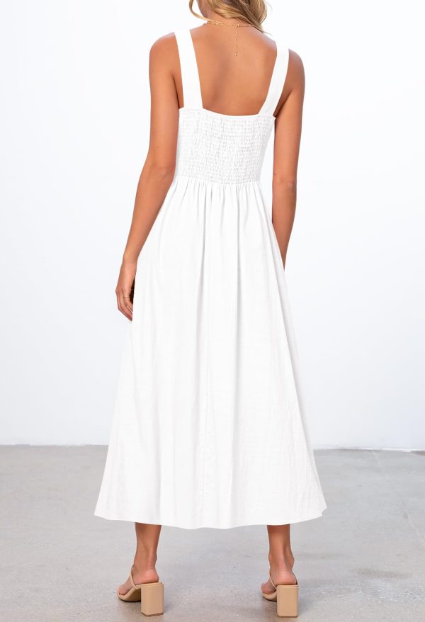 Women's 2025 Summer Sleeveless Midi Dress Square Neck Smocked Flowy A Line Beach Dresses