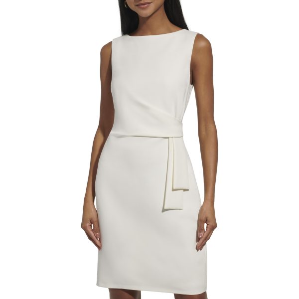 Women's Sleeveless Boat Neck Fold Detail Sheath Mini Dress