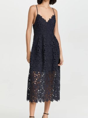 Women's Sleeveless Lace Fit & Flare Midi Dress