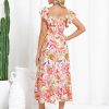 Women Summer Floral Dress Flutter Short Sleeve Casual Split Flowy Vacation Beach Midi Long Dresses