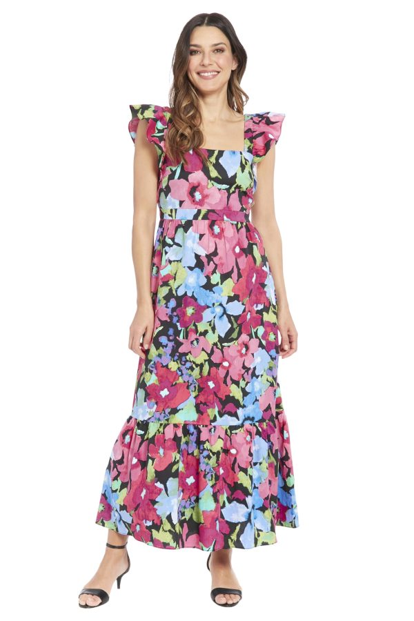 Women's Elastic Ruffle Sleeve Square Neck Maxi Dress Easy Summer Fun Vacation