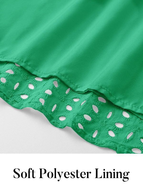 Women's 2025 Summer Short Sleeve Mini Dress V Neck Ruffle Hollow Out Eyelet Lace Dresses