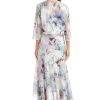 Elegant High Low Ruffle Floral Print Chiffon Dress W/ 3/4 Sleeve Sheer Coordinating Bolero