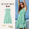 Women's Ruffle Beach Mini Dress Split V Neck A Line Sleeveless Geometric Stripe Tropical Leaf Pattern Summer Dresses
