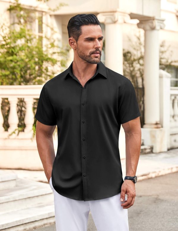 Men's Casual Button Down Shirt Short Sleeve Wrinkle Free Dress Shirt Beach Summer Wedding Shirt