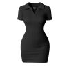 Women's Mini Dresses Sexy Ribbed Short Sleeve Tummy Control Bodycon Mini Dress