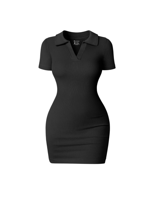 Women's Mini Dresses Sexy Ribbed Short Sleeve Tummy Control Bodycon Mini Dress