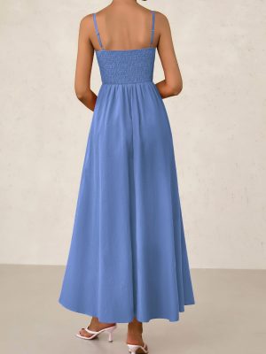Women's Smocked Maxi Dresses 2025 Summer Beach Sundress Casual Spaghetti Strap Swing A Line Long Flowy Dress