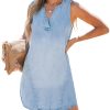 Women's Denim Mini Dress Jean Dresses V Neck Sleeveless Casual Summer Outfits 2025 Trendy