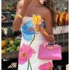 Women's Floral Print Mini Tube Dress Strapless Sleeveless Bodycon Dresses