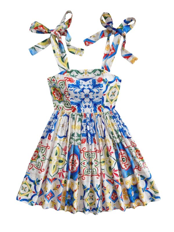 Women's Summer Floral Print Tie Shoulder Cami Dress Flare Hem Boho Mini Dress