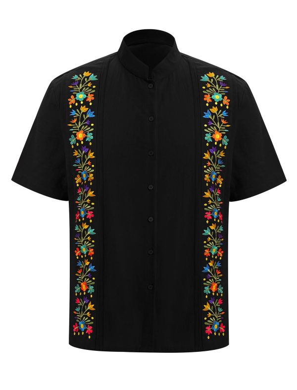 Men's Traditional Mexican Guayabera Shirt Short Sleeve Button Down Embroidered Shirt for Cinco De Mayo Shirts