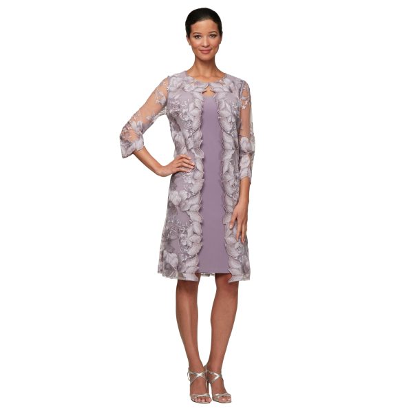 Women's Midi Scoop Neck Shift Dress with Jacket (Petite and Regular)