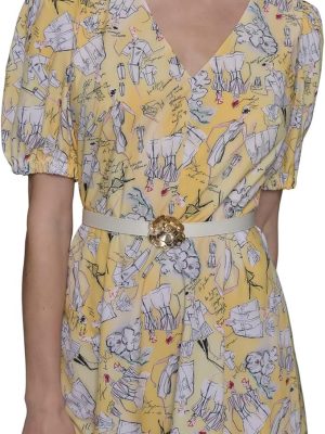 Women's V Neck Puff Sleeve Midi Dress