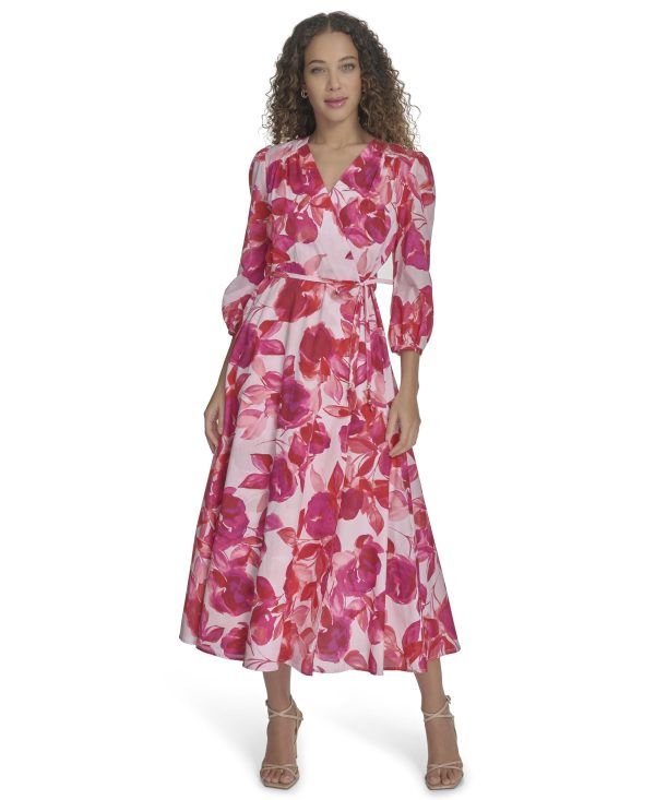 Women's Casual Wrap Cotton Midi Dress