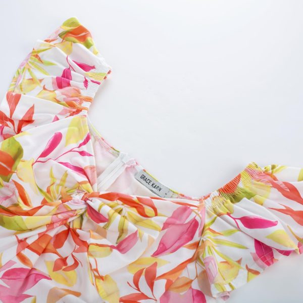 Women Summer Floral Dress Flutter Short Sleeve Casual Split Flowy Vacation Beach Midi Long Dresses