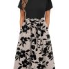 Womens Midi Dress Summer Short Sleeve Dress with Pockets 2025 Casual Floral T-Shirt Dress Flowy Beach Sundress