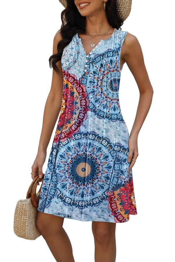 Beach Dresses for Women 2025 Vacation Swim Cover up V-Neck Summer Dress Button Down Sleeveless Boho Floral Sundress